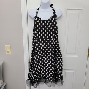 iHOT Black White Polka Dot Halter Neck Mini Dress Tulle Hem Pinup Ruched 4XL